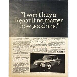RENAULT "Apology for poor performance, promise to fix everything" Print Ad 1967